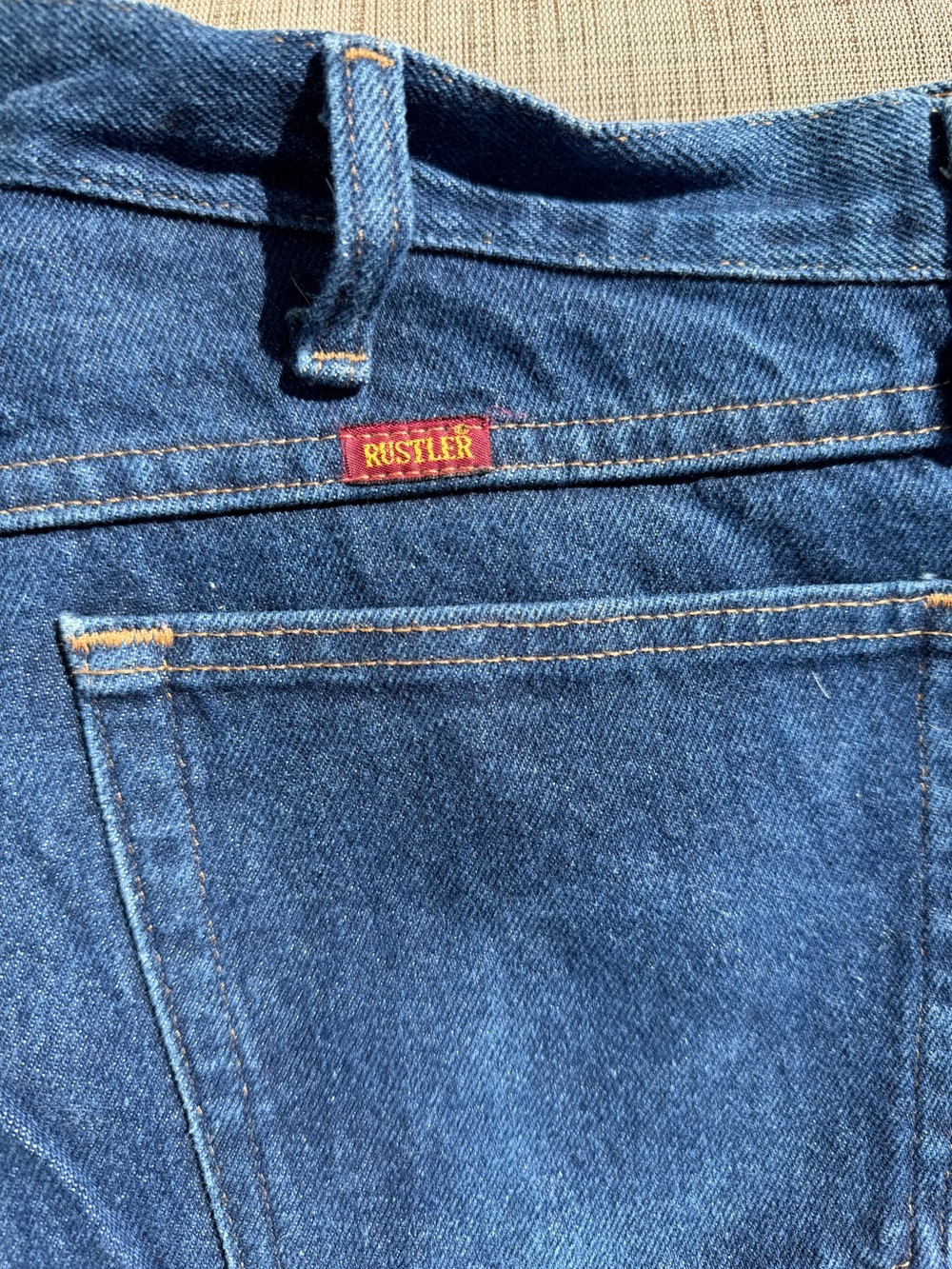Rustler Men's Deep Blue Denim Relaxed Jeans with Red Logo Tab